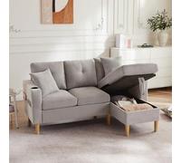 Cayipng Sofá esquinero intercambiable, sofá de 3 plazas con chaise longue, sofás de esquina modernos con espacio de almacenamiento, 2 portavasos, 2 cojines, sofá esquinero-L con bolsillo lateral, gris