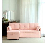 Cayipng Sofá Forma de L, sofás Cama extraíbles con Asientos portaobjetos, Chaise Longue Intercambiable, sofá Modular para Salones. (Rosa + Terciopelo)