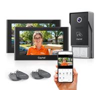 Caytail Videoportero WiFi 2 Hilos, 2 Monitores Táctiles 7" IPS, WiFi6 2.4/5GHz, 1080P HD Timbre Video Sistema Intercomunicador, Detección Humana, Desbloqueo Remoto App/RFID, Kit para 2 Familias