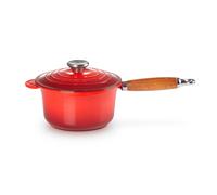 Cazo Esmaltado con Tapa y Mango de Madera 1,8 L - Le Creuset, para Dos Personas, Perfecto para Freír y Hervir sin Salpicaduras