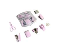 Cazqgoy Kit de papelería de 8 piezas, lindo juego de accesorios de escritorio, grapadora escolar, mini kit de accesorios de oficina, funda portátil con tijeras (morado)
