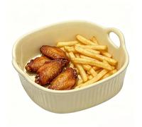 Cazuela de cerámica para airfryer y horno, 650 ml, bandeja de horno con calor uniforme, apta para lavavajillas y apilable, molde redondo con asas, seguro para horno y microondas (amarillo)