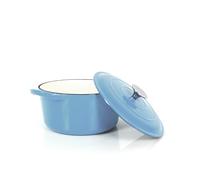 Cazuela de hierro fundido Echtwerk con revestimiento esmaltado, olla de hierro fundido, asador con tapa, panera redonda, apta para hornos, parrillas, barbacoa e inducción, azul claro, 3,5 L
