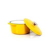 Cazuela de hierro fundido Echtwerk con revestimiento esmaltado, olla de hierro fundido, asador con tapa, panera redonda, apta para hornos, parrillas, barbacoa e inducción, amarillo, 3,5 L