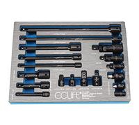 CCLIFE 18 piezas Juego de Alargador Llave Vaso Extensiones Carraca 1/2' 1/4' 3/8' con Junta Universal y Adaptadores,CR-V