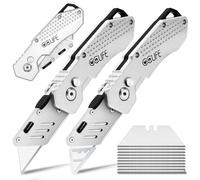 CCLIFE 2 Piezas Cutter Profesional Plegable Multiusos, Cúter Portátil con 10 Cuchillas Adicionales, Clip para Cinturón y Diseño de Bloqueo de Seguridad