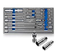 CCLIFE 23 piezas Juego de Adaptador para Llave de Carraca Juego de Extensión de Carraca 1/4' 3/8' 1/2' Junta Universal Llave de Carraca, Enchufe de bujía, Cr-V