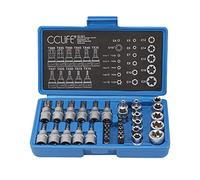 CCLIFE 34 piezas Juego de Llaves de Vaso Torx E4-E20 Tuercas | T10-T60 Torx | Acero S2