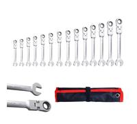 CCLIFE Juego de 14 llaves de carraca articuladas, llave de carraca anular, llave de horquilla 6-22 mm, Cr-V 72 dientes, juego de herramientas para reparación de coche, flexible 180°, incluye funda