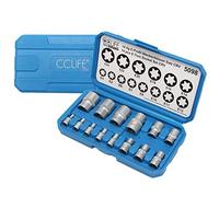 CCLIFE Juego de llaves de vaso E-Torx, llave de vaso torx hembra (14 piezas, con perfil E, E4-E24, 1/4, 3/8, 1/2 pulgadas)