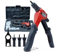 CCLIFE Remachadora de Tuercas, Remachadora Manual con 4 Mandriles Intercambiables M3 M4 M5 M6, 180 Piezas Tuercas de Remache, para Garaje Taller Industria de Acero Inoxidable