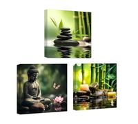 CCWACPP Lienzo decorativo para la pared, 3 piezas, imágenes de spa de bambú, piedras zen, velas, pintura de Buda, baño, tratamiento de belleza, decoración de habitación de meditación, enmarcado (30 x