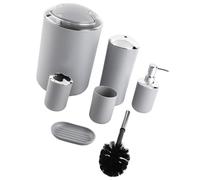 CCYLEZ Juego de Accesorios de Baño, 6 uds., Elegante Soporte de Plástico para Cepillos de Dientes, Dispensador de, Bote de Basura para Uso Doméstico y Hotelero (Gray)