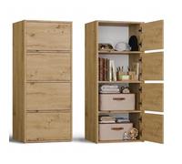 CDF Aparador Alto Armario 4 Puertas 50 cm estantes salón Dormitorio Pasillo Entrada Oficina Columna cajonera estantería Multiusos Ahorra Espacio Mueble cómoda Highboard Entrada sin Tiradores Roble