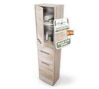 CDF Armario de Baño Alto Columna Mueble Baño Estrecho - Ancho: 40 cm Roble Sonoma 30x40x170 cm Ahorro de Espacio, para Guardar Cosméticos y Productos de Limpieza, para Espacios Pequeños