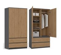 CDF Armario Dormitorio Anchura 90cm con 2 Puertas 2 Cajones Armario Ropero Niño Ahorraespacio Multiusos Un Vestidor Moderno Roble Artisan/Antracita 1 Barra para Colgar Ropa de Tablero Laminado 16 mm