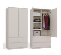 CDF Armario Dormitorio Ropero 2 Puertas, Mueble Auxiliar Moderno Ropero 2 Puertas 2 Cajones, Cachemira 90 cm Ancho 4 Estantes Interiores + Espacio para Perchas Dormitorio, Vestíbulo