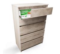 CDF Cómoda 5 Cajones Cajonera Dormitorios Comoda Moderna de Dormitorio Sinfonier Cómoda de Noche Armario de Almacenamiento, Mueble para Ropa - Placa laminada 16 mm Roble Sonoma 40x70x109,5 cm
