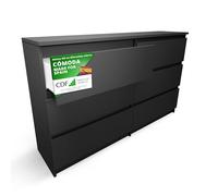CDF Cómoda 6 Cajones Cajonera Dormitorios Comoda Moderna de Dormitorio Sinfonier Cómoda de Noche Armario de Almacenamiento, Mueble para Ropa - Placa laminada 16 mm Negro 30x120x75 cm