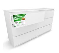 CDF Cómoda 6 Cajones Cajonera Dormitorios Comoda Moderna de Dormitorio Sinfonier Cómoda de Noche Armario de Almacenamiento, Mueble para Ropa - Placa laminada 16 mm Blanco 40x138x75 cm