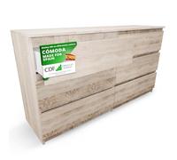 CDF Cómoda 6 Cajones Cajonera Dormitorios Comoda Moderna de Dormitorio Sinfonier Cómoda de Noche Armario de Almacenamiento, Mueble para Ropa - Placa laminada 16 mm Roble Sonoma 40x138x75 cm