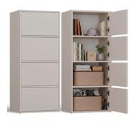 CDF Cómoda multiusos 4 puertas Aparador armario alto Armario alto para pasillo Mueble para salón Oficina Pasillo Dormitorio Armario de archivos Cachemira/Beige Estantería de 16 mm 40x50x119 cm
