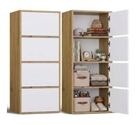CDF Cómoda multiusos de 4 puertas, highboard, armario multiusos para salón, oficina, pasillo, dormitorio, archivador, color blanco/roble Artisan, tablero de 16 mm, 40 x 50 x 119 cm