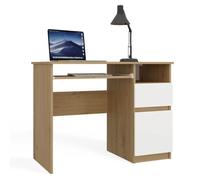 CDF Escritorio con Cajón y Armario 98,5cm Bandeja de Teclado Extraíble Oficina en Casa Teletrabajo Ordenador Habitación Juvenil e Infantil Guías de Rodillos Derecha Roble Artisan Blanco 16mm Tablero