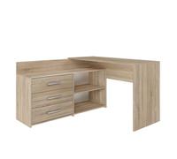 CDF Escritorio Dany de Roble Sonoma con 3 Cajones Estante y Nichos Escritorio de Ordenador para Oficina en Casa Habitación Infantil y Juvenil 120x50x76 cm