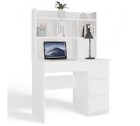 CDF Escritorio Mesa de Ordenador con Altillo y 4 Cajones Mesa de Estudio para Teletrabajo y Despacho Diseño Moderno Compacto Salvaspazio 98 x 51 x 146 cm Blanco Mate