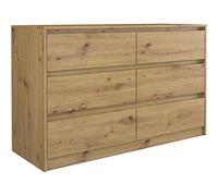 CDF IRIS 120 - Cómoda moderna con cajones para salón, dormitorio, oficina, 120 x 75 x 40 cm, 6 cajones, mueble de almacenamiento, aspecto de madera