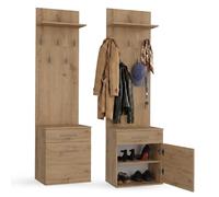CDF Juego de Perchero Mueble Recibidor Zapatero de Entrada con y Panel 5 Ganchos Armario Entrada Conjunto de Armario/Perchero Mueble de entrad No es Necesario Hacer Agujeros Roble Artisan