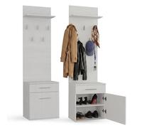 CDF Juego de Perchero Mueble Recibidor Zapatero de Entrada con y Panel 5 Ganchos Armario Entrada Conjunto de Armario/Perchero Mueble de entrad No es Necesario Hacer Agujeros Blanco