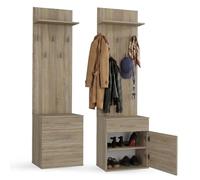 CDF Juego de Perchero Mueble Recibidor Zapatero de Entrada con y Panel 5 Ganchos Armario Entrada Conjunto de Armario/Perchero Mueble de entrad No es Necesario Hacer Agujeros Roble Sonoma