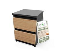 CDF Mesita de Noche 2 Cajones Antracita Roble Artisan 30x30x40 cm | Mesa auxiliar para cama y sofá, frentes sin tiradores, tablero de aglomerado laminado, guías de rodillos, uso diario