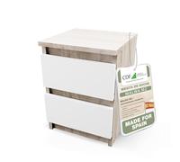 CDF Mesita de Noche con 2 Cajones Blanco Roble Sonoma 30x30x40 cm | Tablero aglomerado laminado, frentes sin tiradores, guías con ruedas, para dormitorio salón o pasillo
