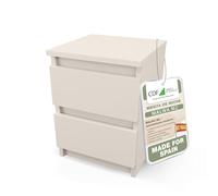 CDF Mesita de Noche con 2 Cajones Cachemira para Dormitorio 30x30x40 cm | Tablero aglomerado laminado, frentes sin tiradores, guías de rodillos, uso junto a sofá, espacios reducidos