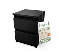 CDF Mesita de Noche con 2 Cajones Negra 30x30x40 cm para Dormitorio | Mueble auxiliar para salón y recibidor, aglomerado laminado, guías de ruedas, frentes sin tiradores, habitación juvenil