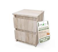 CDF Mesita de Noche con 2 Cajones Roble Sonoma 30x30x40 cm Dormitorio | Mesa Auxiliar para Cama y Sofá, Tablero Laminado, Frentes sin Tiradores, Guías de Rodillos, Herrajes e Instrucciones