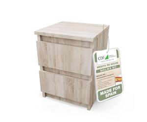 CDF Mesita de Noche con 2 Cajones Roble Sonoma 30x30x40 cm Dormitorio | Mesa Auxiliar para Cama y Sofá, Tablero Laminado, Frentes sin Tiradores, Guías de Rodillos, Herrajes e Instrucciones