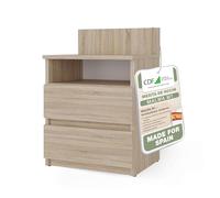 CDF Mesita de Noche con 2 Cajones Roble Sonoma para Dormitorio | Tablero laminado 16 mm, guías de rodillos, 40x32x59 cm, diseño sin tiradores, uso junto a cama o sofá