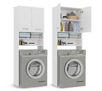 CDF Mueble Alto para Lavadora Secadora Armario Alto de Baño WC Cocina con 2 Estantes Abiertos 2 Puertas Columna Organizador Cosméticos Detergente Estantería Moderna - Blanco