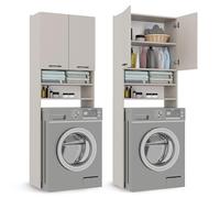 CDF Mueble Alto para Lavadora Secadora Armario Alto de Baño WC Cocina con 2 Estantes Abiertos 2 Puertas Columna Organizador Cosméticos Detergente Estantería Moderna - Cachemira