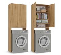 CDF Mueble Alto para Lavadora Secadora Armario Alto de Baño WC Cocina con 4 Estantes 2 Puertas Columna Organizador Cosméticos Detergente Estantería Moderna - Roble Artisan