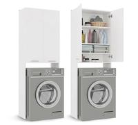 CDF Mueble Alto para Lavadora Secadora Armario Alto de Baño WC Cocina con 4 Estantes 2 Puertas Columna Organizador Cosméticos Detergente Estantería Moderna - Blanco