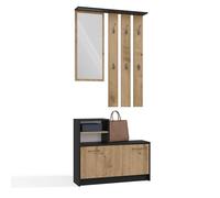 CDF Perchero Vera Antracita Roble Artisan | Perchero Pared Espejo Grande 6 Perchas Zapatero Armario Recibidor Pasillo | Juego Muebles Entrada Estantería Moderno Salvaspacio 85 x 24 x 180 cm Compacto