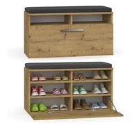 CDF Riva Zapatero | Color: Roble Artisan Pasillo, Pasillo, Oficina | Caja de Almacenamiento de Zapatos | Asiento cómodo (cojín) | 6 estantes | Moderno | Puerta inclinable