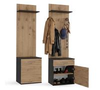 CDF Zapatero con Perchero - Juego de Muebles de Pasillo con cajón, Armario, 5 Ganchos y Estante, Moderno Armario para Zapatos y Chaquetas - Color Antracita y Roble Artisan