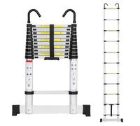 Cecaylie Escalera telescópica de aluminio 3,2 m, escalera extensible con estabilizador y ganchos desmontables, escalera de aluminio antideslizante, escalera de tijera, escalera multiusos, capacidad de