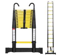 Cecaylie Escalera telescópica de aluminio de 3,8 m, escalera extensible con estabilizador y gancho extraíble, escalera de aluminio antideslizante, escalera multiusos, capacidad de carga de 150 kg